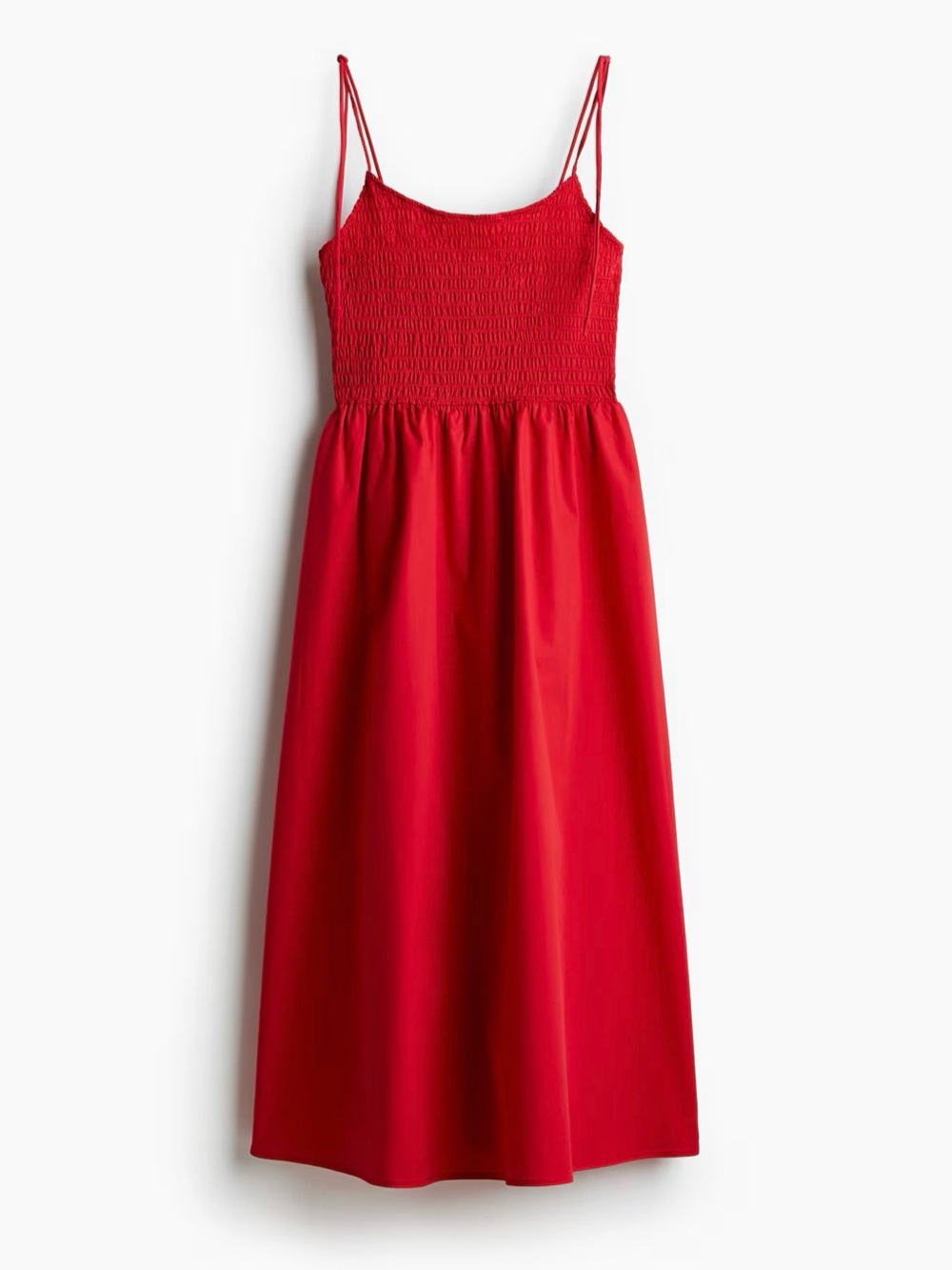 Bright Red Tie-Strap Smocked Sundress